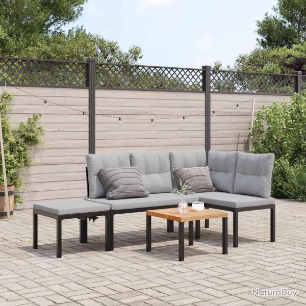 Ensemble de banc de avec coussins 4 pcs noir