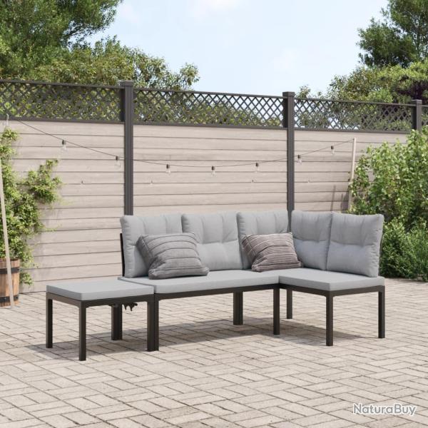 Ensemble de banc de avec coussins 3 pcs noir