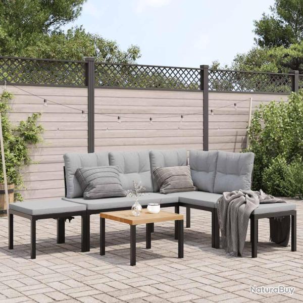 Salon de avec coussins 5 pcs noir acier enduit de poudre