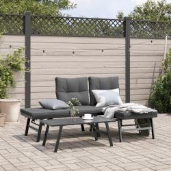 Ensemble de bancs de avec coussins 3 pcs noir