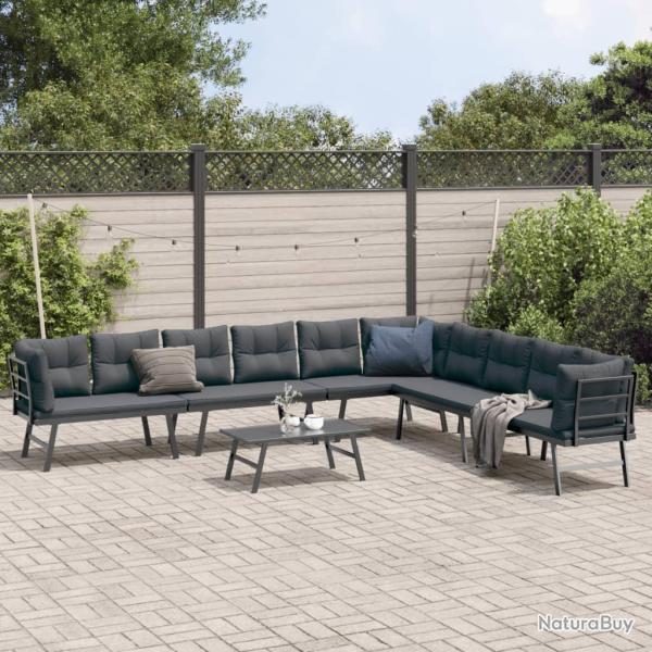 Ensemble de bancs de avec coussins 5 pcs noir