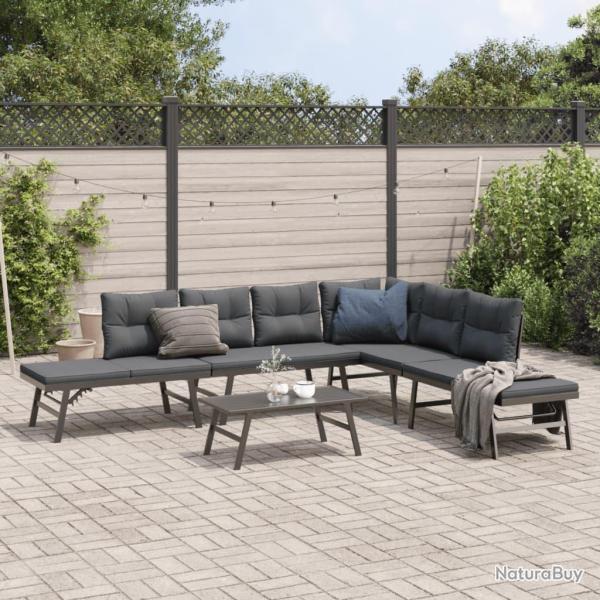 Ensemble de bancs de avec coussins 5 pcs noir