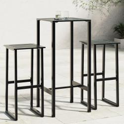 Ensemble de bar de 3 pcs noir acier enduit de poudre