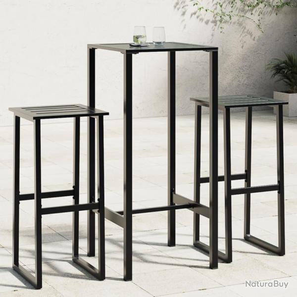 Ensemble de bar de 3 pcs noir acier enduit de poudre