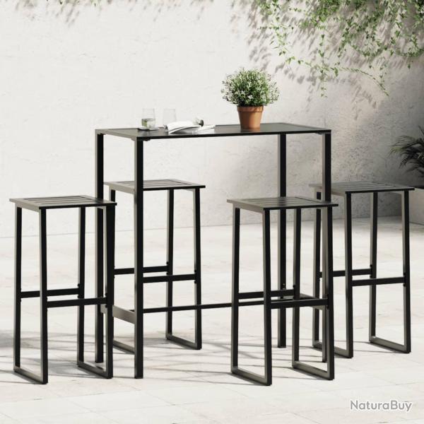 Ensemble de bar de 5 pcs noir acier enduit de poudre