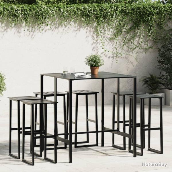 Ensemble de bar de 7 pcs noir acier enduit de poudre