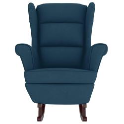 Fauteuil &agrave; bascule &agrave; oreilles en velours bleu bois massif