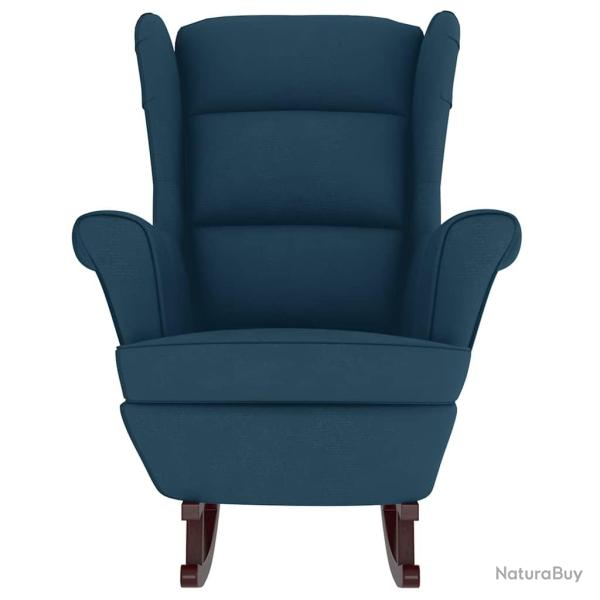 Fauteuil � bascule � oreilles en velours bleu bois massif