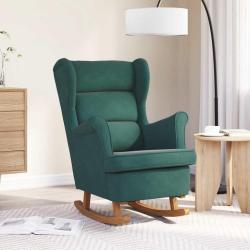 Fauteuil &agrave; bascule &agrave; oreilles en velours vert fonc&eacute; bois massif