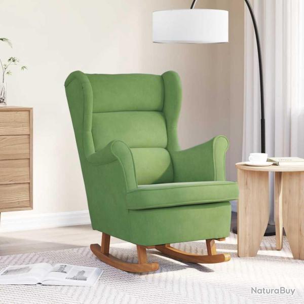 Fauteuil � bascule � oreilles en velours vert clair bois massif