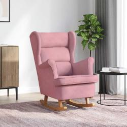 Fauteuil &agrave; bascule &agrave; oreilles en velours rose bois massif