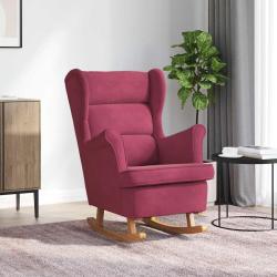 Fauteuil &agrave; bascule &agrave; oreilles en velours rouge vin bois massif