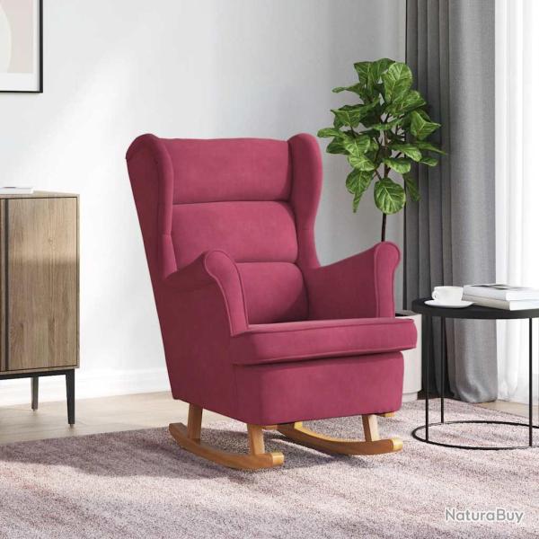 Fauteuil � bascule � oreilles en velours rouge vin bois massif