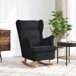 Fauteuil &agrave; bascule &agrave; oreilles en velours noir bois massif