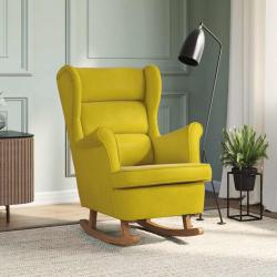 Fauteuil &agrave; bascule &agrave; oreilles en velours jaune bois massif