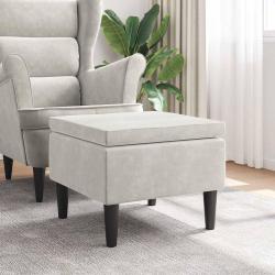 Tabouret avec pieds en bois Velours cr&egrave;me
