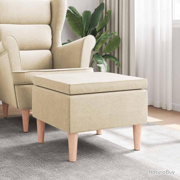 Tabouret avec pieds en bois Cr�me Tissu