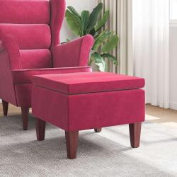 Tabouret avec pieds en bois Rouge bordeaux Velours