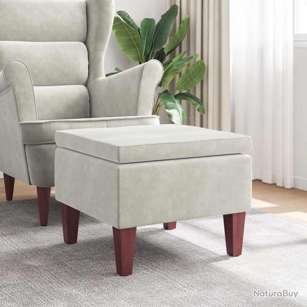 Tabouret avec pieds en bois Cr�me Velours