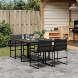 Ensemble &agrave; manger de avec coussins 5 pcs noir textil&egrave;ne
