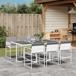 Ensemble &agrave; manger de avec coussins 7 pcs blanc textil&egrave;ne
