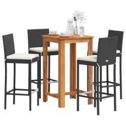 Ensemble de bar de 5 pcs noir bois massif acacia rotin