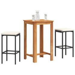 Ensemble de bar de 3 pcs noir bois massif acacia rotin