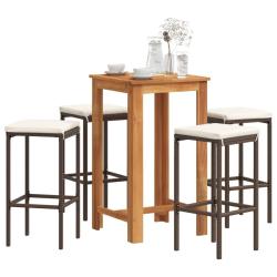 Ensemble de bar de 5 pcs marron bois massif acacia rotin