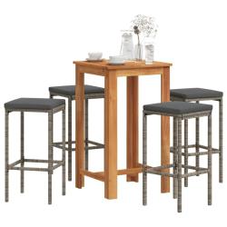 Ensemble de bar de 5 pcs gris bois massif acacia rotin