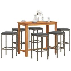 Ensemble de bar de 7 pcs gris bois massif acacia rotin