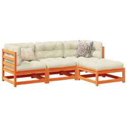 Salon de 4 pcs avec coussins cire marron bois pin massif