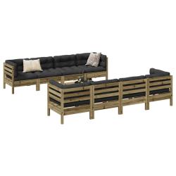 Salon de 9 pcs avec coussins bois de pin impr&eacute;gn&eacute;