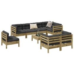 Salon de 9 pcs avec coussins bois de pin impr&eacute;gn&eacute;