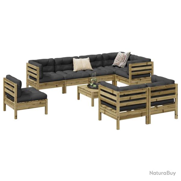 Salon de 9 pcs avec coussins bois de pin impr�gn�