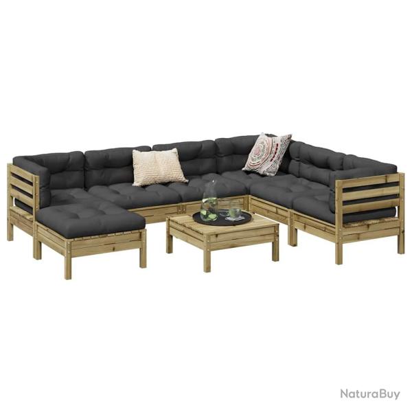 Salon 8 pi�ces avec coussins, en bois de pin impr�gn�