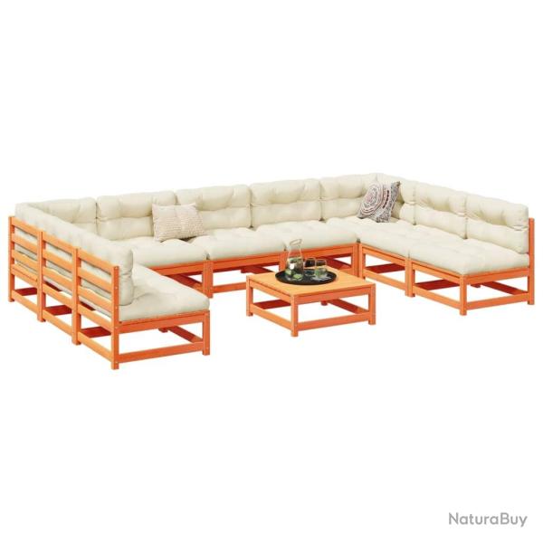 Salon de 10 pi�ces avec coussins, marron cir�, en bois de pin massif