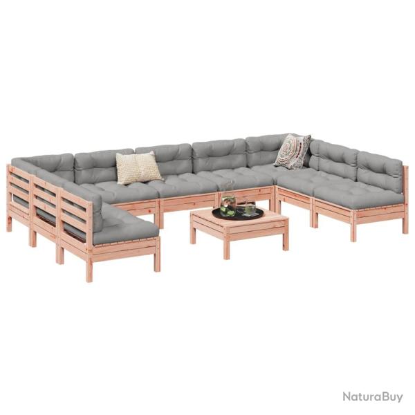 Salon de jardin avec coussins, 10 pi�ces, en bois massif de sapin douglas