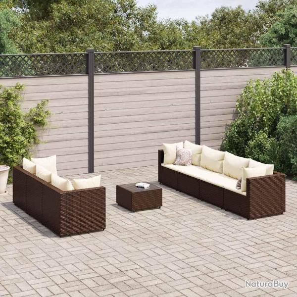 Salon avec coussins, 8 pi�ces, en r�sine tress�e, marron, pour le jardin