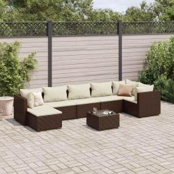Salon de avec coussins 8 pcs marron r&eacute;sine tress&eacute;e