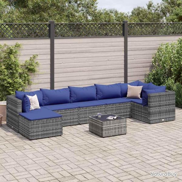 Salon de 8 pcs avec coussins Gris R�sine tress�e