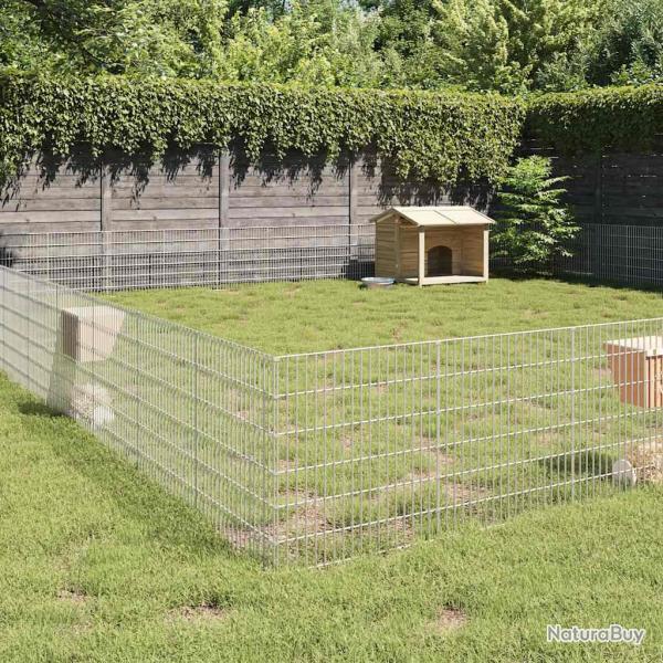 Enclos pour animaux en libert� 48panneaux 54x60cm fer galvanis�
