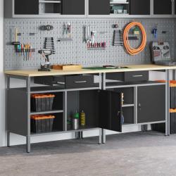 Ensemble d'&eacute;tabli, 2 pi&egrave;ces, noir, pour l'atelier, 200 &times; 55 &times; 85 cm