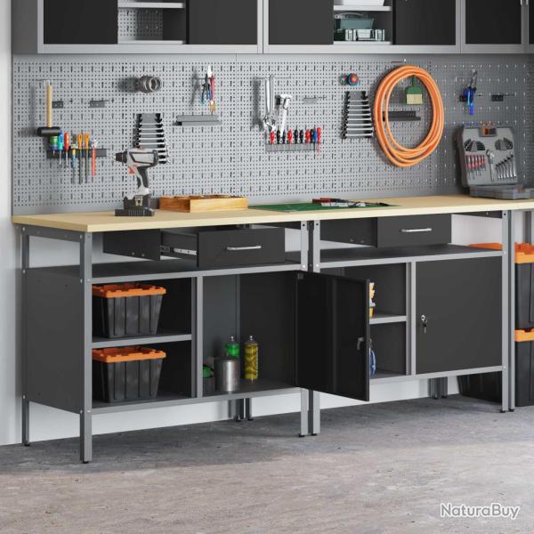 Ensemble d'�tabli, 2 pi�ces, noir, pour l'atelier, 200 � 55 � 85 cm