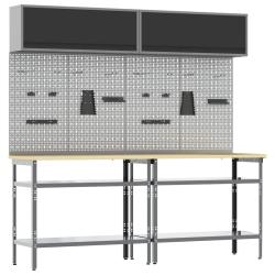 Ensemble d'&eacute;tabli 8 pcs Noir et gris Acier enduit de poudre