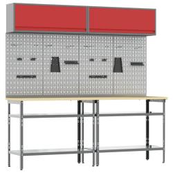 Ensemble d'&eacute;tabli 8 pcs Rouge et Gris Acier enduit de poudre
