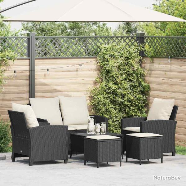 Ensemble de canap� de 6 pcs avec coussins noir r�sine tress�e
