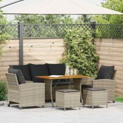 Ensemble de canap&eacute; de 6 pcs avec coussins gris r&eacute;sine tress&eacute;e clair