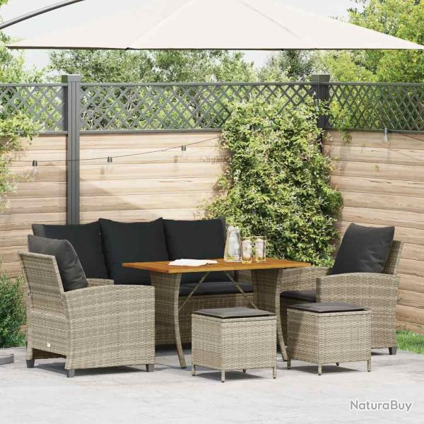 Ensemble de canap� de 6 pcs avec coussins gris r�sine tress�e clair