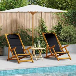 Chaise de plage avec coussin 2 pcs Marron Bois d'Acacia Massif