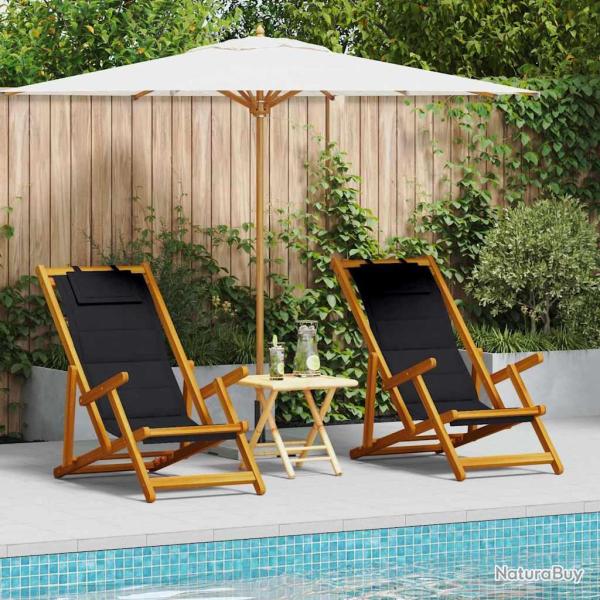 Chaise de plage avec coussin 2 pcs Marron Bois d'Acacia Massif